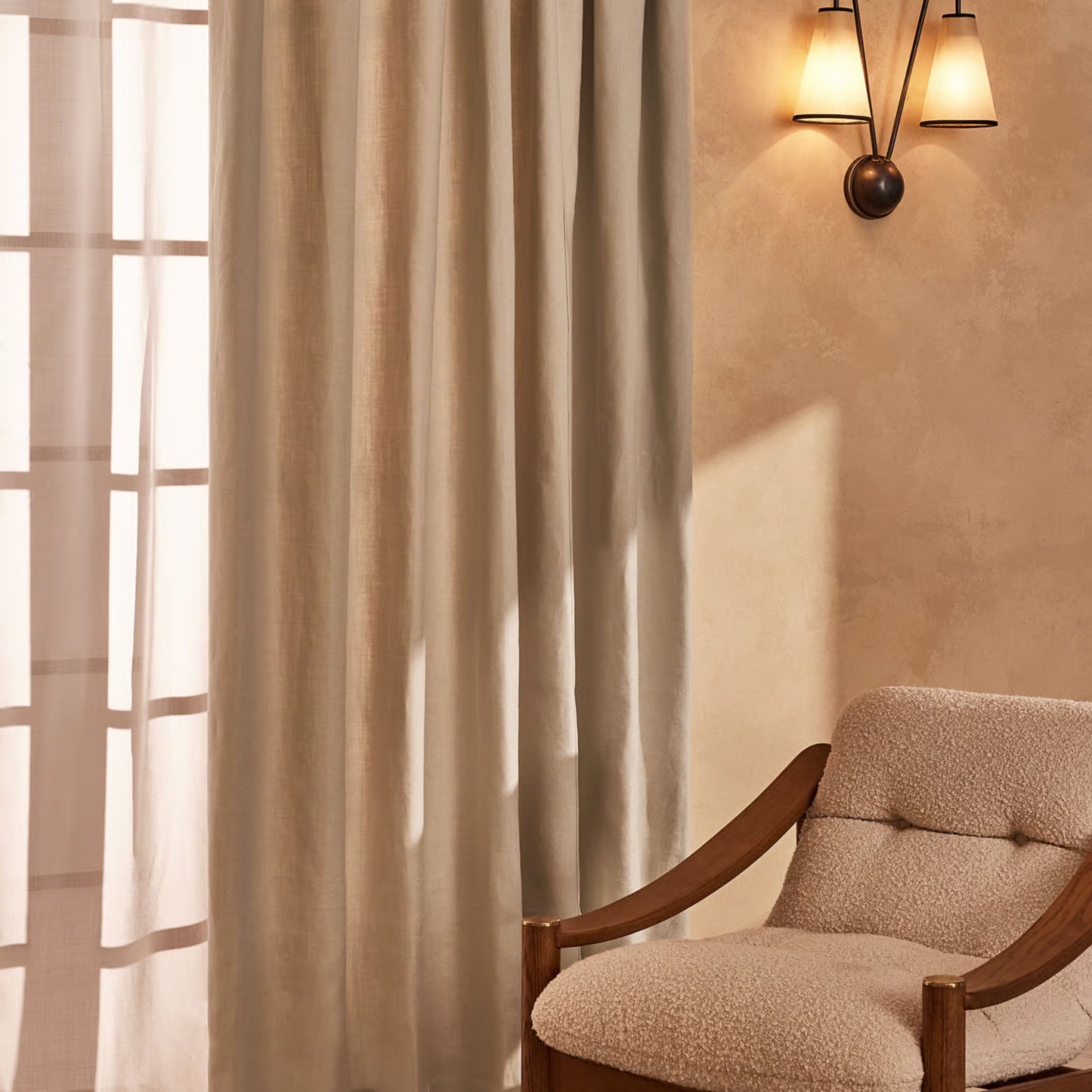 Soho Home - Vinnie Linen Curtains, Pair, Bisque