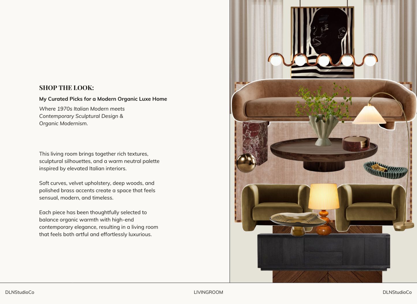 Modern Organic Luxe Living Room – Digital Design Guide & Shoplist