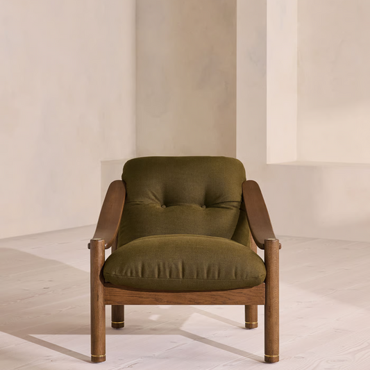 Soho Home- Karine Armchair, Dark Stain, Linen, Olive
