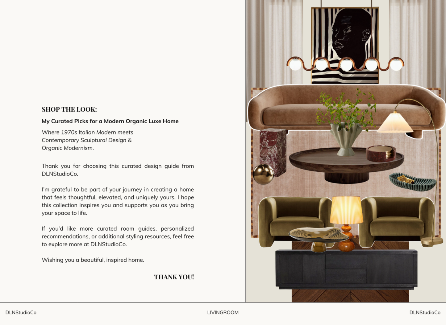 Modern Organic Luxe Living Room – Digital Design Guide & Shoplist