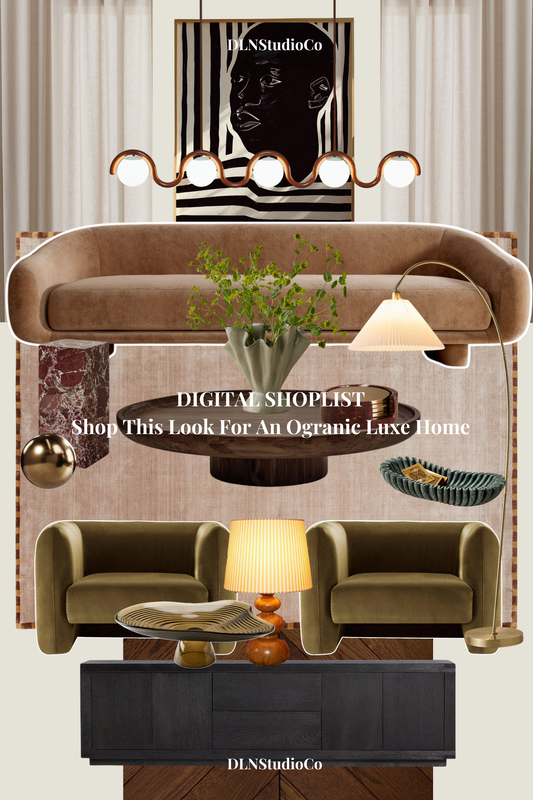 Modern Organic Luxe Living Room – Digital Design Guide & Shoplist